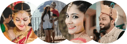 Piixonova client testimonials collage: four circular photos of brides in traditional jewelry, a casual couple on a terrace, and a groom in ornate turban